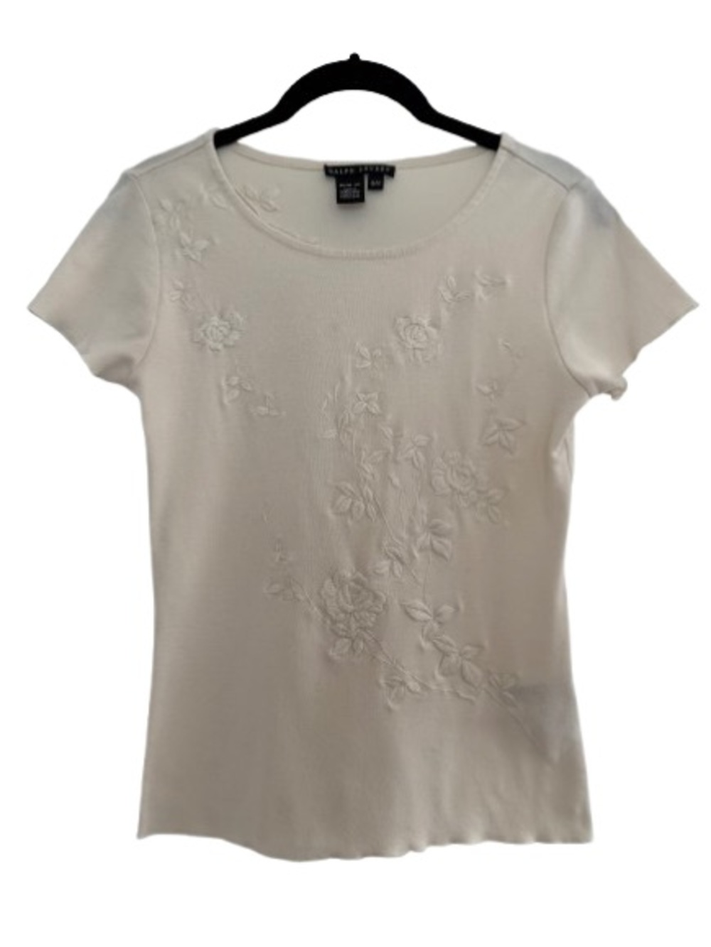 Ralph Lauren Black Label Cream Floral Embroidered Slim Fit Short Sleeve Shirt
